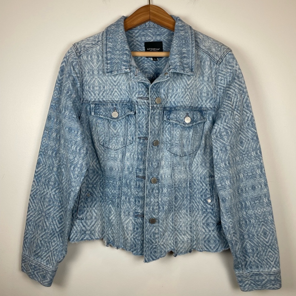 Liverpool LA Cropped Acid Wash Denim Jacket L Western Boho Coastal Cowgirl Y2K